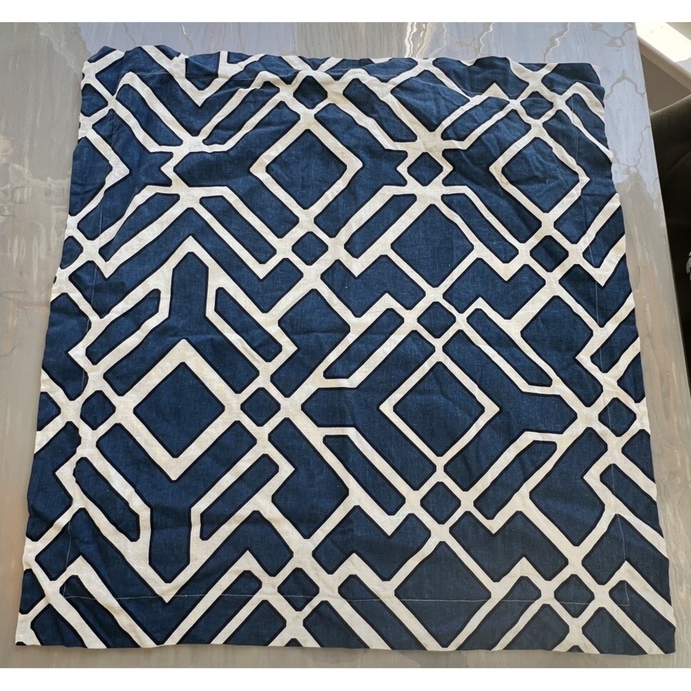 2 Pottery Barn Blue Geometric Linen Cotton Euro Pillow Shams - Picture 8 of 8